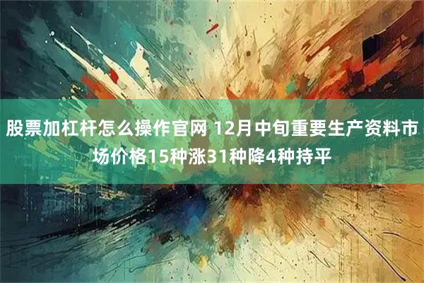 股票加杠杆怎么操作官网 12月中旬重要生产资料市场价格15种涨31种降4种持平